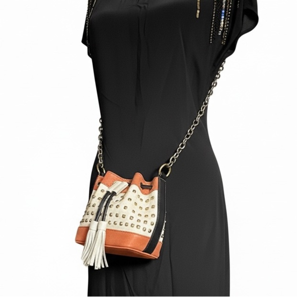 DVF Diane von Furstenberg Studded Mini Bucket Bag Leather Suede Crossbody Rare - Picture 3 of 6